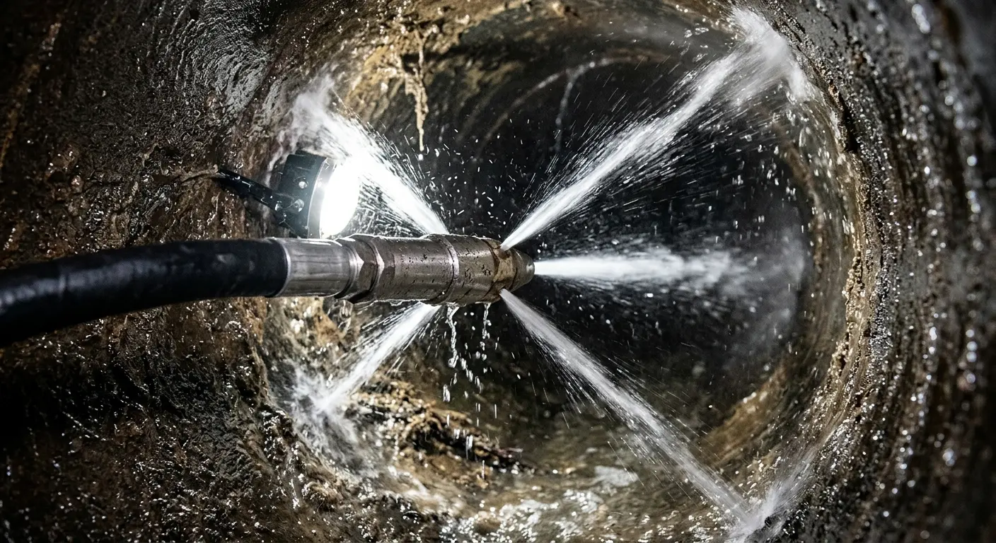 High-pressure hydro jetting nozzle cleaning sewer pipe for Sewer Cleanout in Simi Valley